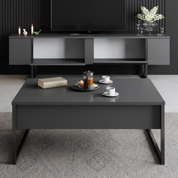 Kalune Design Sada nábytku do obývacího pokoje Luxe antracit/černá II
