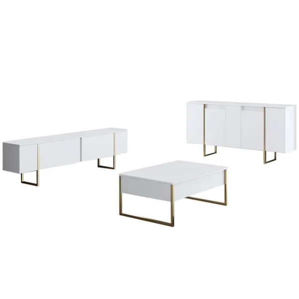 Living Room Furniture Set Luxe - White, Gold