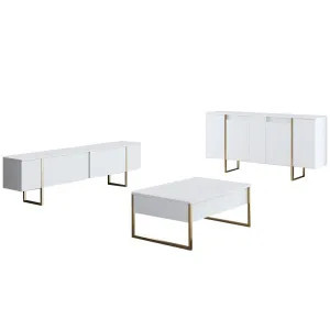 Living Room Furniture Set Luxe - White, Gold