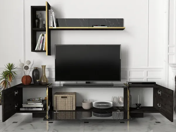 Kalune Design Sada nábytku do obývacího pokoje Veyron hnědá/mramor/zlatá