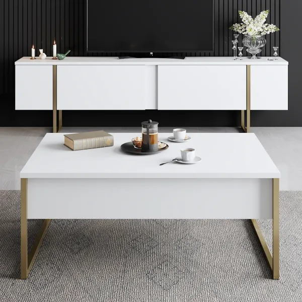 Kalune Design Sada nábytku do obývacího pokoje Luxe bílá/zlatá II