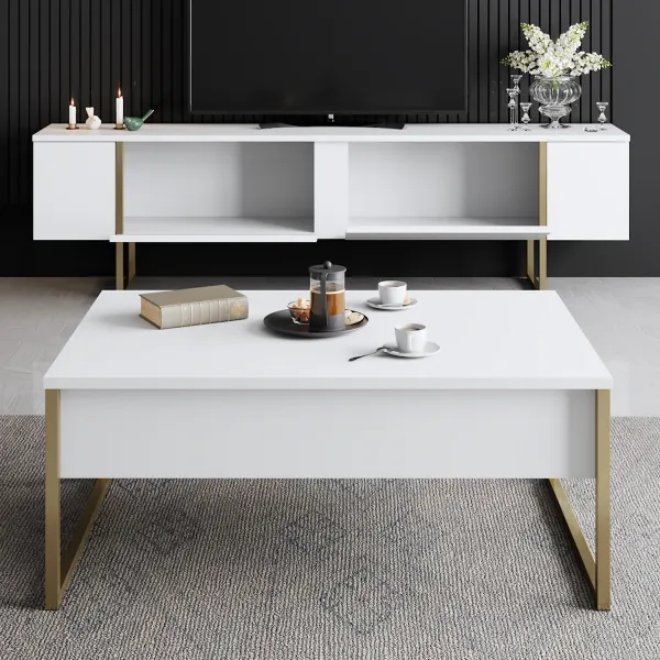 Kalune Design Sada nábytku do obývacího pokoje Luxe bílá/zlatá II