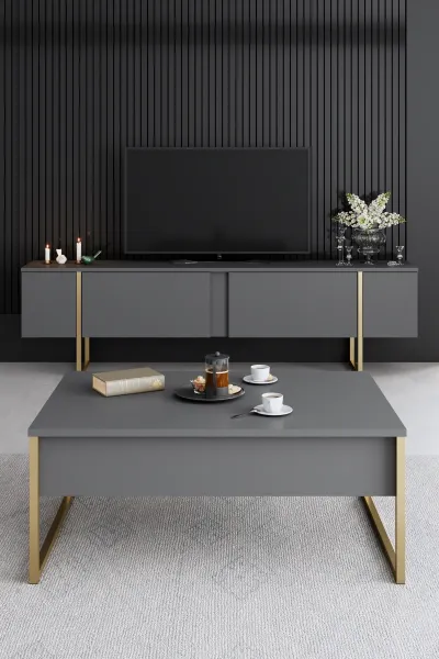 Kalune Design Sada nábytku do obývacího pokoje Luxe antracit/zlatá