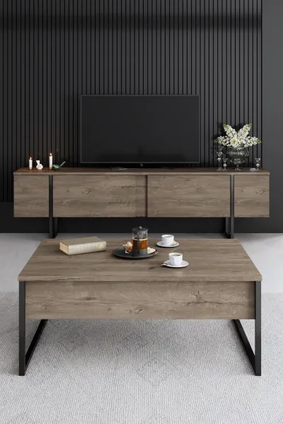 Kalune Design Sada nábytku do obývacího pokoje Luxe ořech/černá