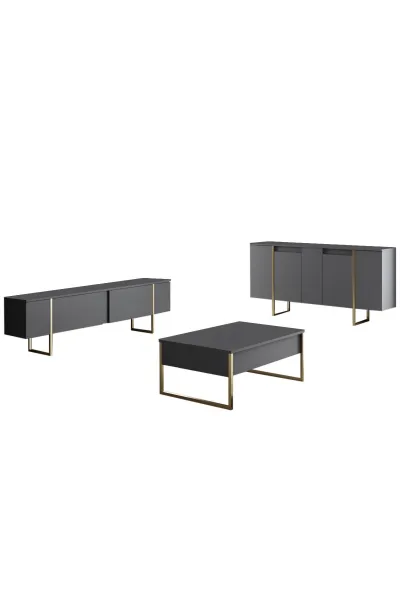 Kalune Design Sada nábytku do obývacího pokoje Luxe antracit/zlatá