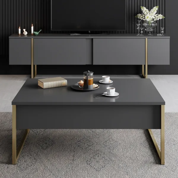 Kalune Design Sada nábytku do obývacího pokoje Luxe antracit/zlatá II