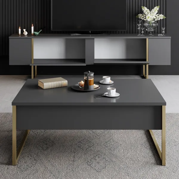 Kalune Design Sada nábytku do obývacího pokoje Luxe antracit/zlatá II