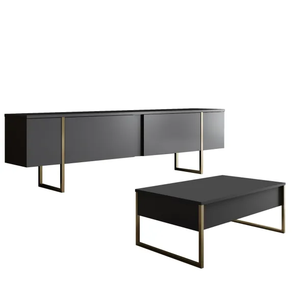 Kalune Design Sada nábytku do obývacího pokoje Luxe antracit/zlatá II