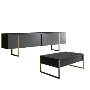 Kalune Design Sada nábytku do obývacího pokoje Luxe antracit/zlatá II