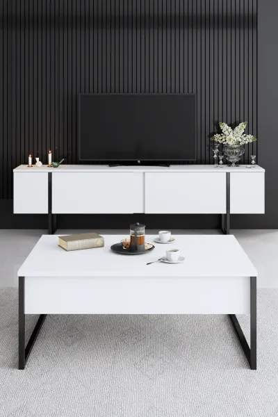 Living Room Furniture Set Luxe - White, Black