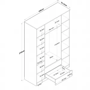 Kalune Design Šatní skříň BA 131 140 cm se zrcadlem ořech/bílá