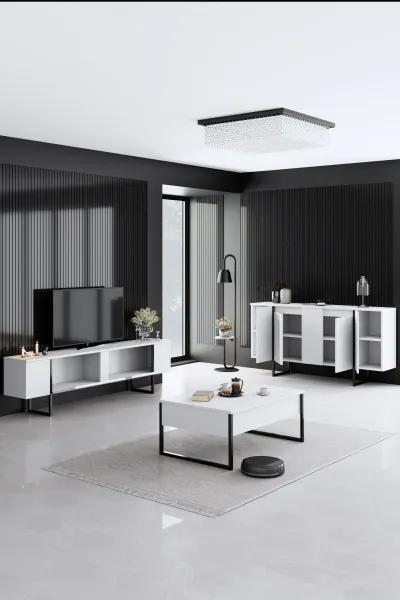 Living Room Furniture Set Luxe - White, Black