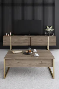 Living Room Furniture Set Luxe - Walnut, Gold