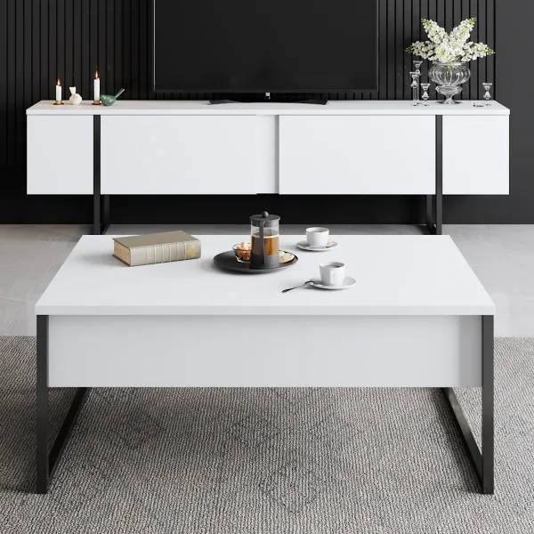 Living Room Furniture Set Luxe Set - White, Black