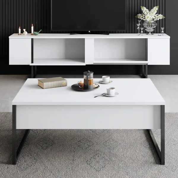 Living Room Furniture Set Luxe Set - White, Black