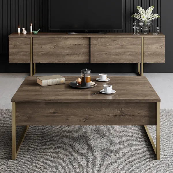 Kalune Design Sada nábytku do obývacího pokoje Luxe ořech/zlatá II