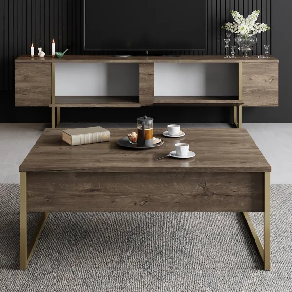 Kalune Design Sada nábytku do obývacího pokoje Luxe ořech/zlatá II