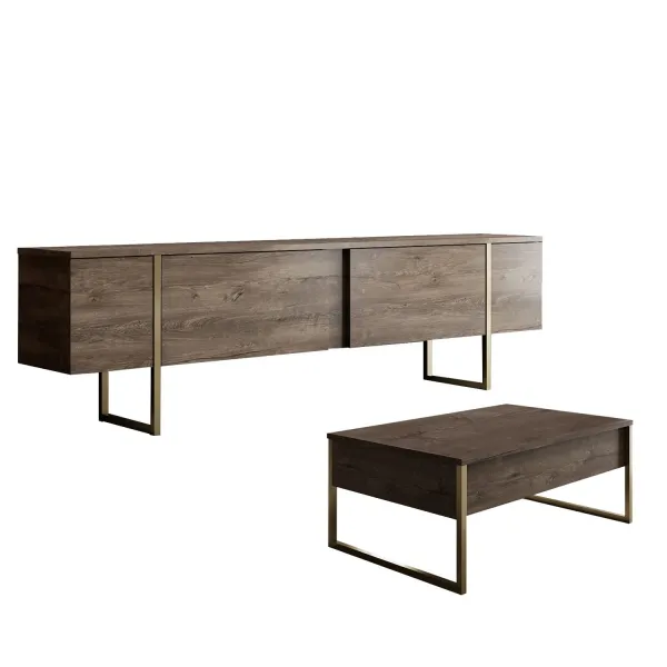 Kalune Design Sada nábytku do obývacího pokoje Luxe ořech/zlatá II