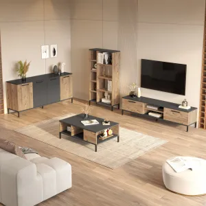 Kalune Design Sada nábytku do obývacího pokoje RI6 borovice Atlantic/antracit