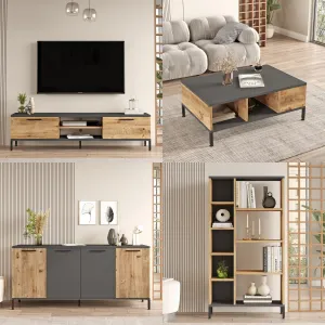Kalune Design Sada nábytku do obývacího pokoje RI6 borovice Atlantic/antracit