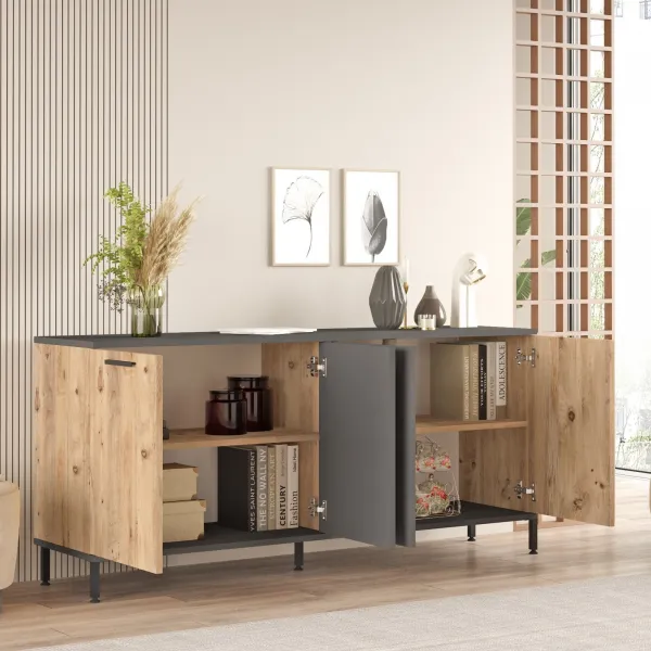 Kalune Design Sada nábytku do obývacího pokoje RI6 borovice Atlantic/antracit