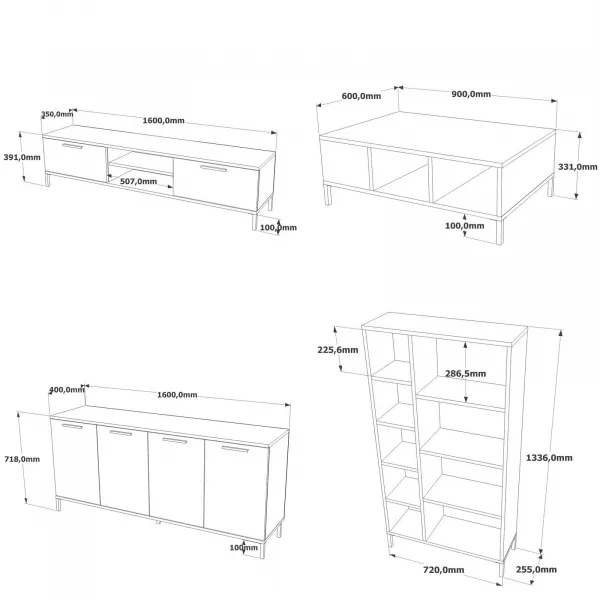 Kalune Design Sada nábytku do obývacího pokoje RI6 borovice Atlantic/antracit