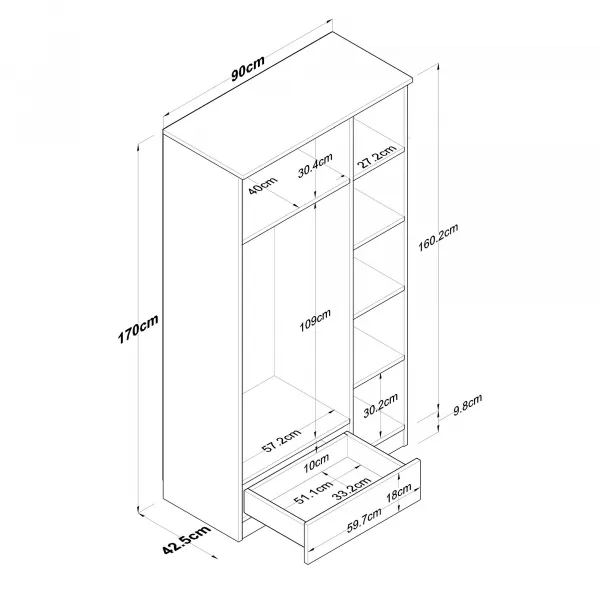 Kalune Design Šatní skříň BA 117 90 cm ořech/bílá