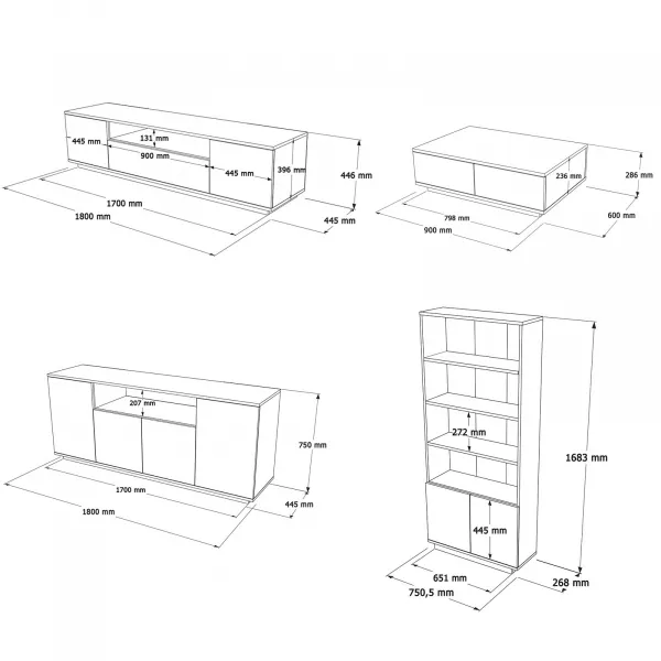 Kalune Design Sada nábytku do obývacího pokoje Fr 19 borovice Atlantic/bílá