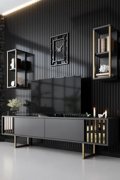 Kalune Design Sada nábytku do obývacího pokoje Gold Line antracit/zlatá