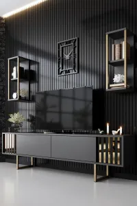 Kalune Design Sada nábytku do obývacího pokoje Gold Line antracit/zlatá