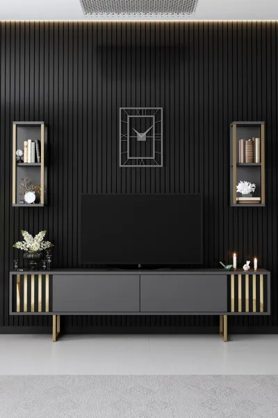 Kalune Design Sada nábytku do obývacího pokoje Gold Line antracit/zlatá