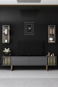 Kalune Design Sada nábytku do obývacího pokoje Gold Line antracit/zlatá
