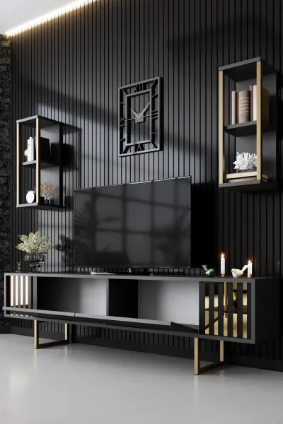 Kalune Design Sada nábytku do obývacího pokoje Gold Line antracit/zlatá