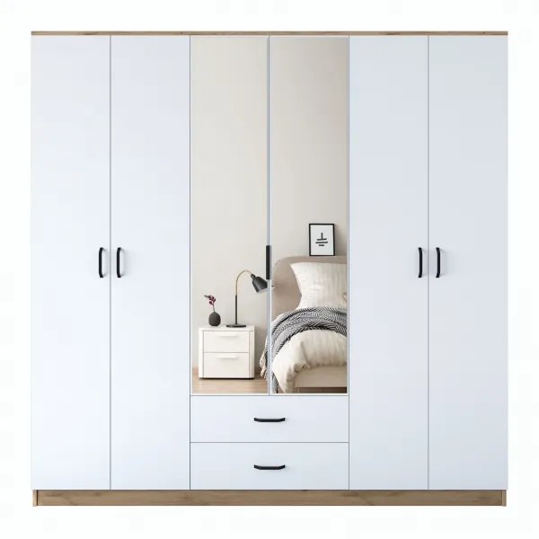 Kalune Design Šatní skříň BA 130 210 cm se zrcadlem ořech/bílá