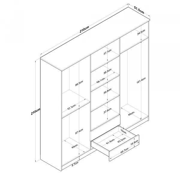 Kalune Design Šatní skříň BA 130 210 cm se zrcadlem ořech/bílá