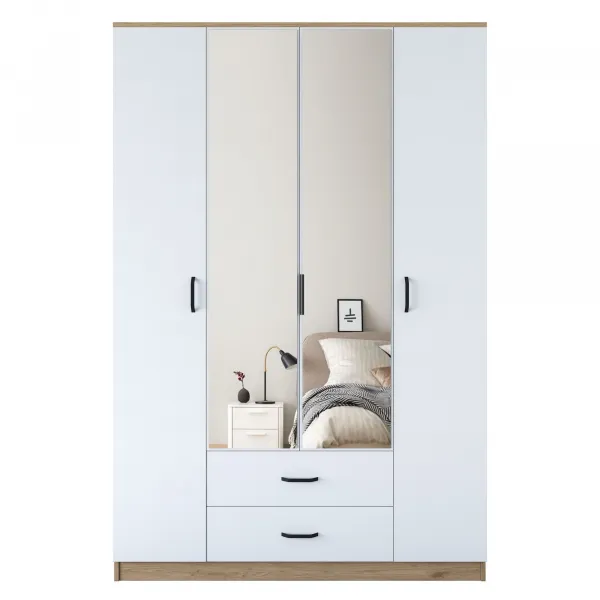 Kalune Design Šatní skříň BA 131 140 cm se zrcadlem ořech/bílá