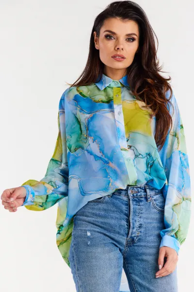 Awama Woman's Shirt A513 Blue/Pattern