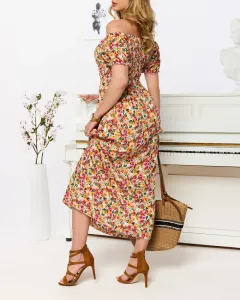 Resti White women's midi dress with floral pattern- Clothing