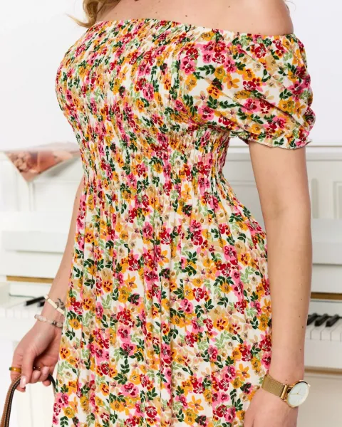 Resti White women's midi dress with floral pattern- Clothing