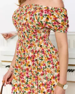 Resti White women's midi dress with floral pattern- Clothing