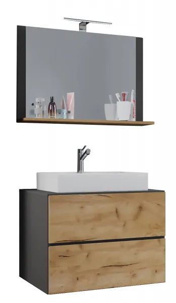 VCM 3dílná umyvadlová skříňka Lendas M 80 cm se zrcadlem, antracitová