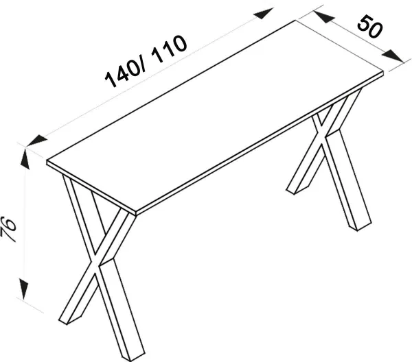 VCM Stůl Lona 140x50 X-nohy, antracit