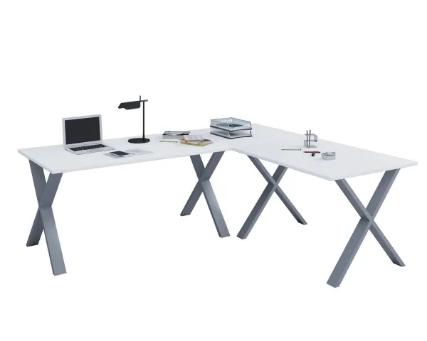 VCM Rohový stůl Lona 220x220x80 X-nohy, bílý