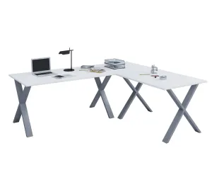 VCM Rohový stůl Lona 220x220x80 X-nohy, bílý