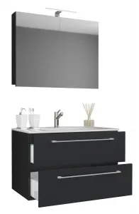 VCM 3dílná umyvadlová skříňka Badinos 2 zásuvky 80 cm se zrcadlem, černá