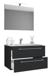 VCM 3dílná umyvadlová skříňka Badinos 2 zásuvky 80 cm se zrcadlem, černá