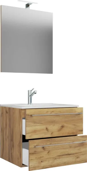 VCM 3dílná umyvadlová skříňka Badinos 2 zásuvky 60 cm se zrcadlem, dub medový