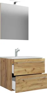 VCM 3dílná umyvadlová skříňka Badinos 2 zásuvky 60 cm se zrcadlem, dub medový