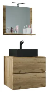 VCM 3dílná umyvadlová skříňka Lendas BL M 60 cm se zrcadlem, dub medový
