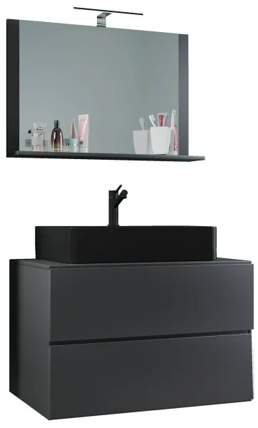 VCM 3dílná umyvadlová skříňka Lendas BL M 80 cm se zrcadlem, antracitová
